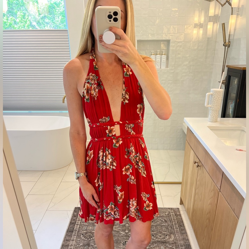 Tropical print Backless Dress